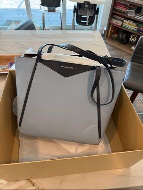 Michael Kors Pale Blue and Black Leather Tote